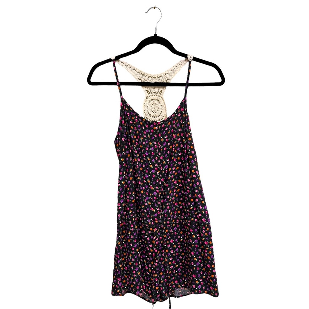 Mudd Floral Crochet Knit Trim Back Romper